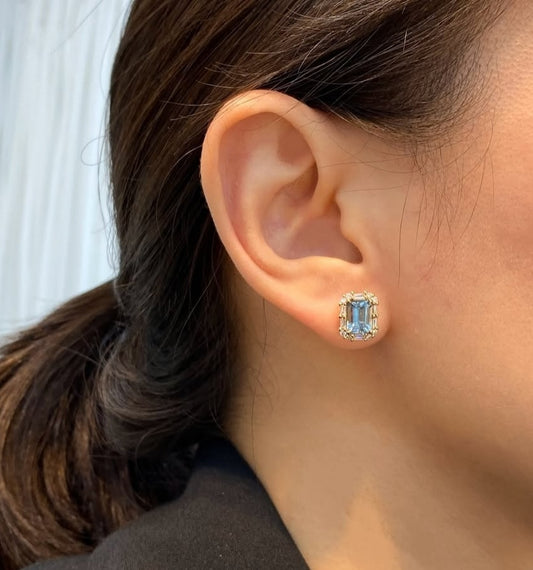 Blue Topaz Emerald-Cut Earrings