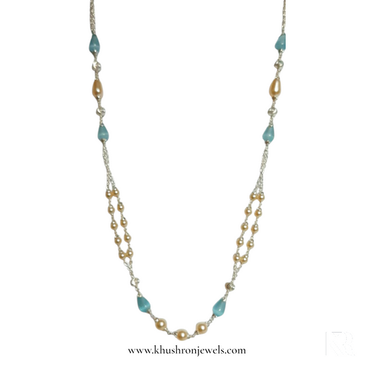 Blue Bead & Pearl Silver Necklace