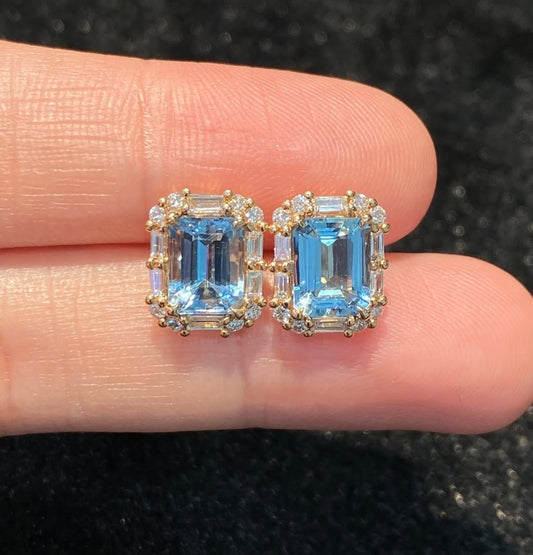 Blue Topaz Emerald-Cut Earrings