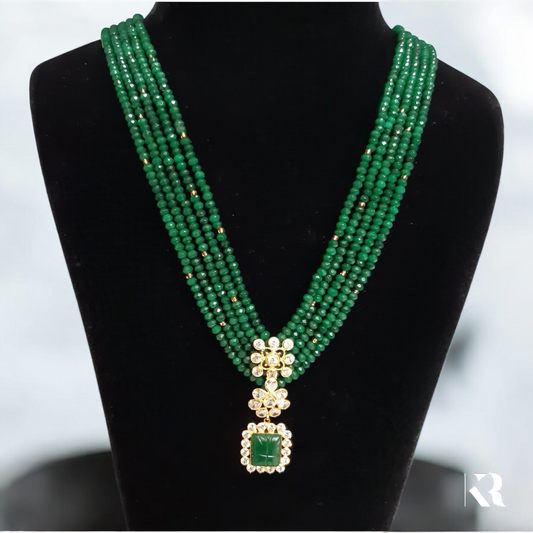 Emerald Bead Kundan Pendant Necklace