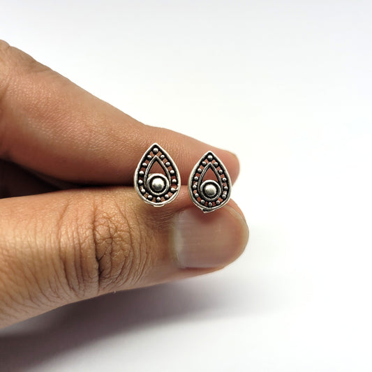 Oxidized Silver Teardrop Stud Earrings