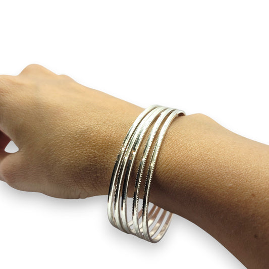 Minimalist Textured Silver Bangles