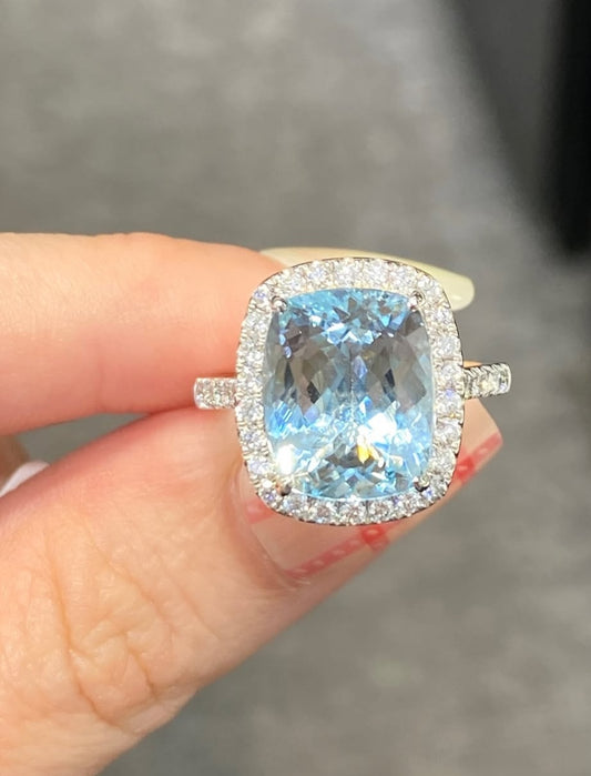 Cushion Cut Blue Topaz Ring