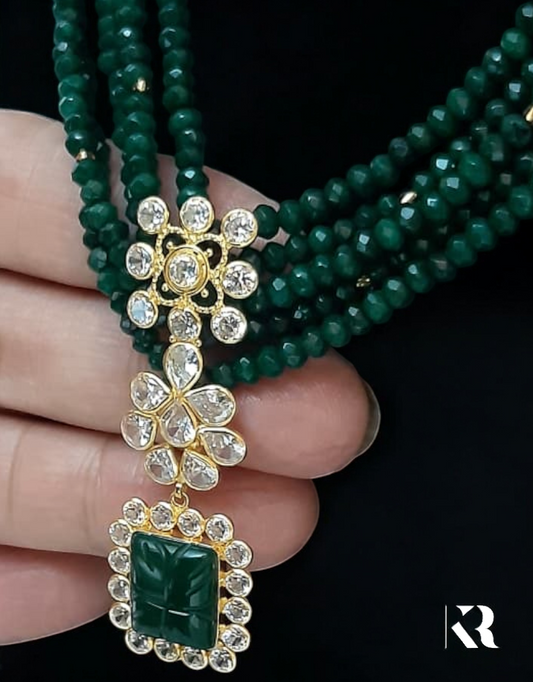 Emerald Bead Kundan Pendant Necklace
