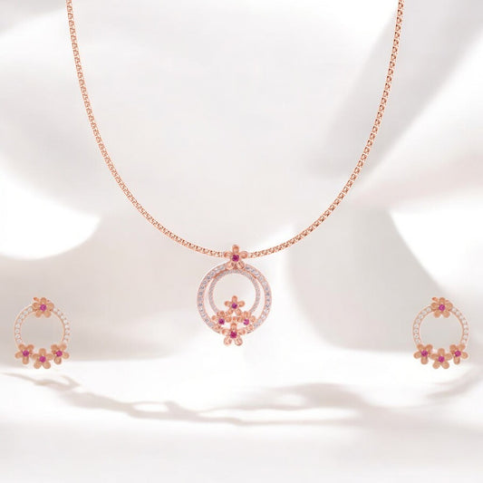 Floral Rose Gold Pendant Set
