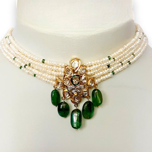 Majestic Pearl and Emerald Necklace