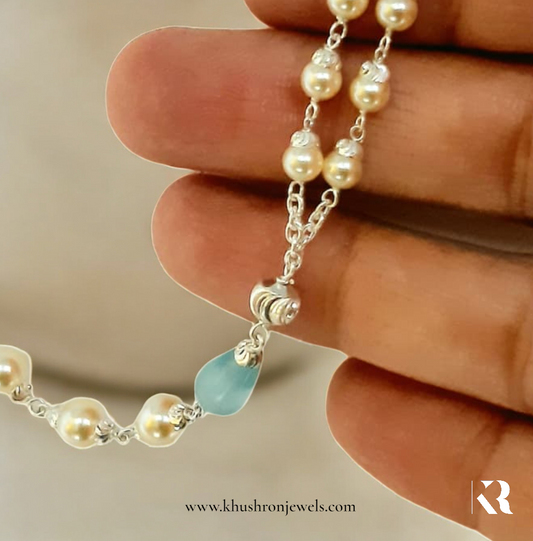 Blue Bead & Pearl Silver Necklace