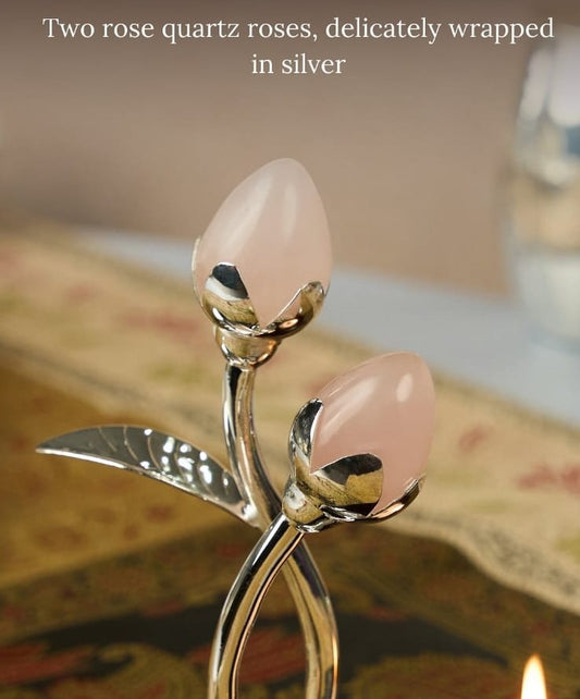 925 Silver Rose Quartz Buds Tea Light Holder