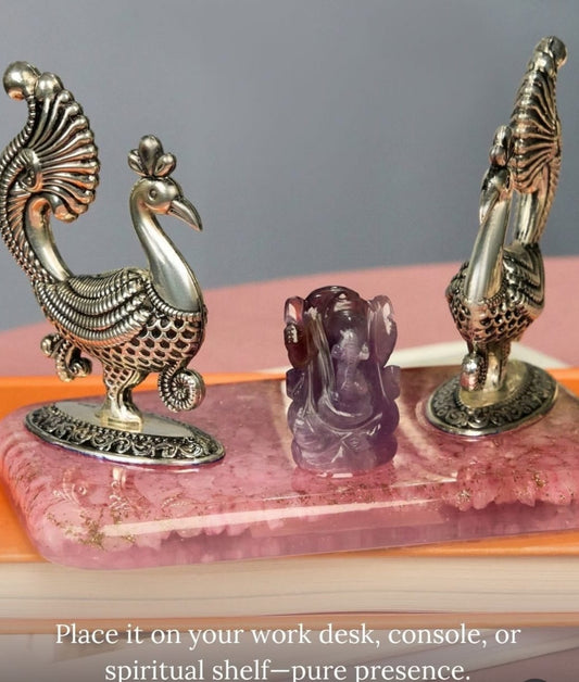 925 Silver Peacocks with Amethyst Ganeshji Idol