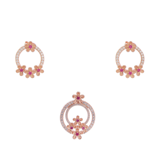 Blooming Rose Gold Flower Pendant Set