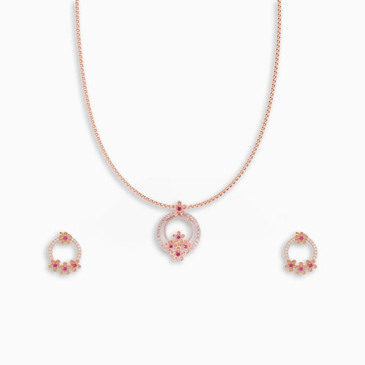 Blooming Rose Gold Flower Pendant Set