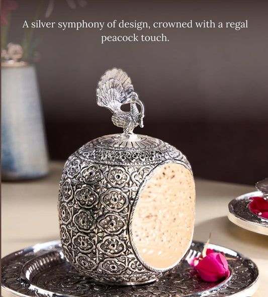 925 Silver Peacock Crown Tealight Stand