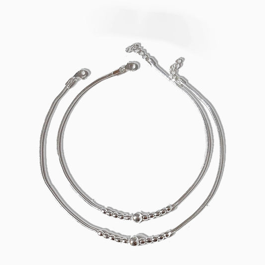 Celeste Beadline Silver Anklets