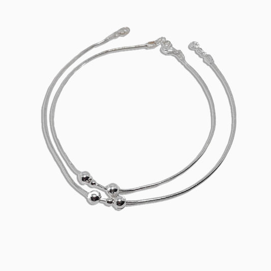 Sleek Orbit Silver Anklets